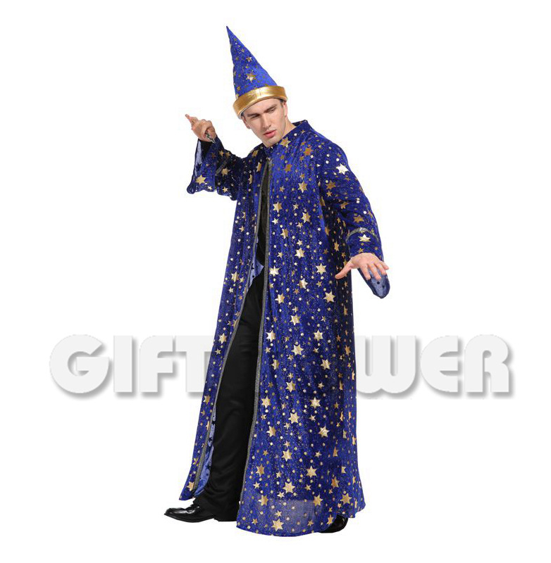 m-0132蓝绒星月巫师 ;产品内含物:长袍/帽子 节日必备造型服.