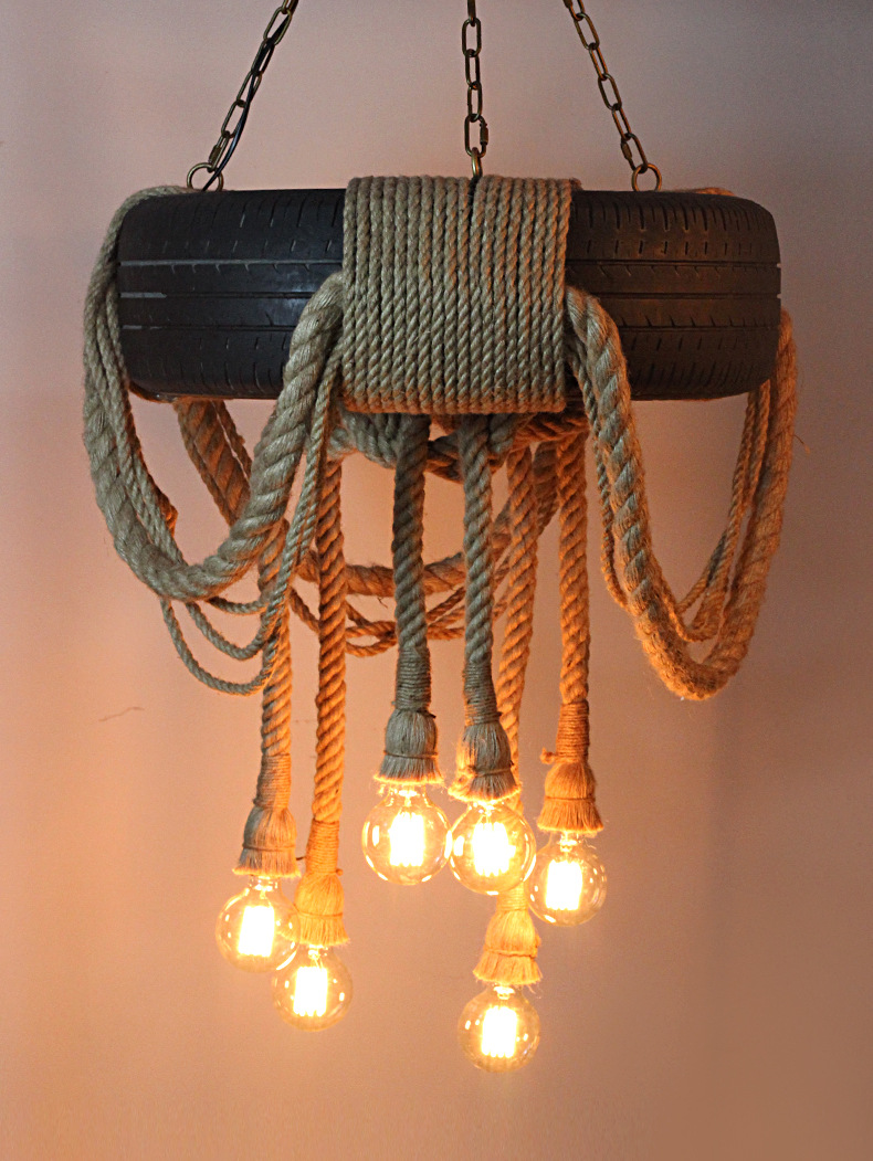轮胎吊灯麻绳灯创意灯餐厅咖啡厅酒吧服装店复古工业灯饰灯具