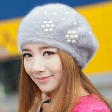 帽子女冬季韩版新款可爱珍珠兔毛贝雷帽时尚百搭画家帽子保暖帽潮