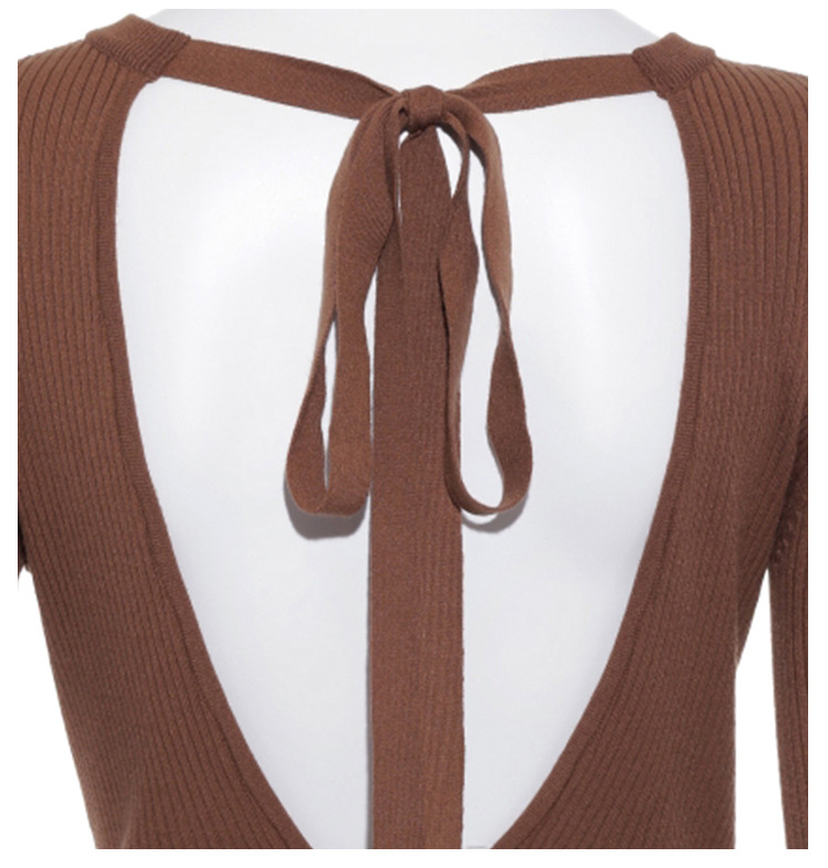 2018春季新品 日系甜美露背绑带喇叭袖针织衫品质毛衣女