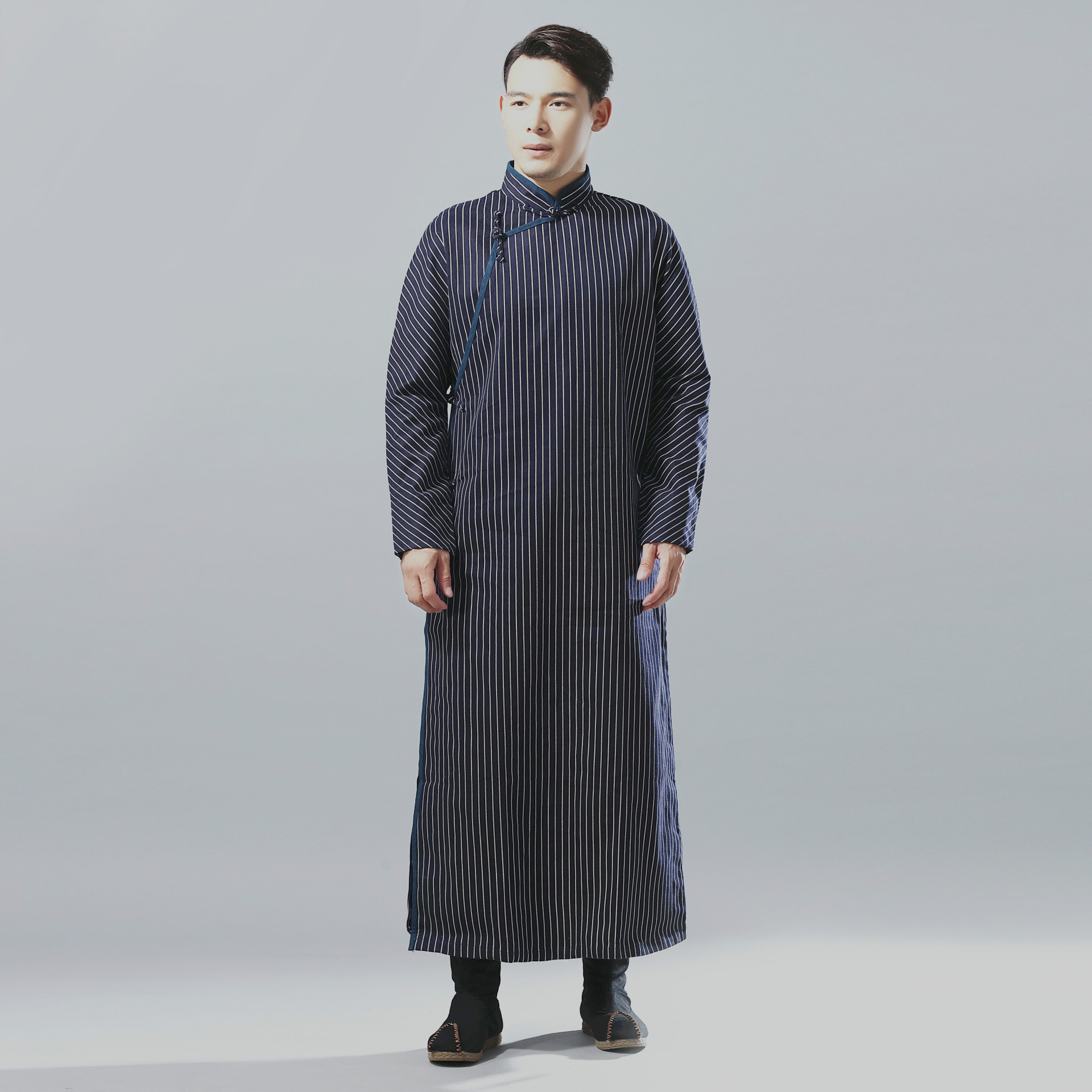 2020秋冬新上 老九门款长袍 棉麻条纹长衫 民国装