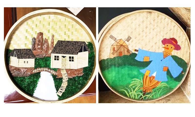 幼儿园区角装饰竹筛圆簸箕 美术绘画手工diy材料挂饰竹编竹制竹筐