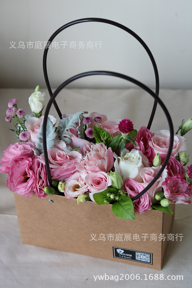 新款韩国牛皮纸花袋 防水方形插花袋 梯形花束手捧花手提袋 现货