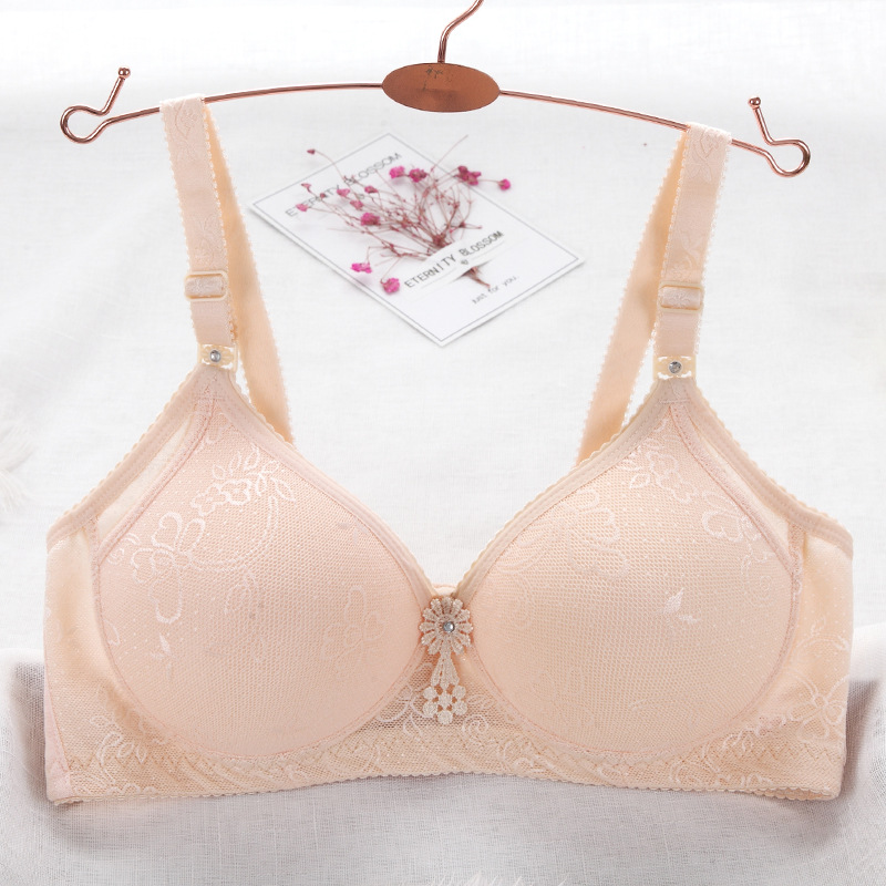 花朵装饰中老年款无钢圈文胸 棉质聚拢调整妈妈款女士内衣