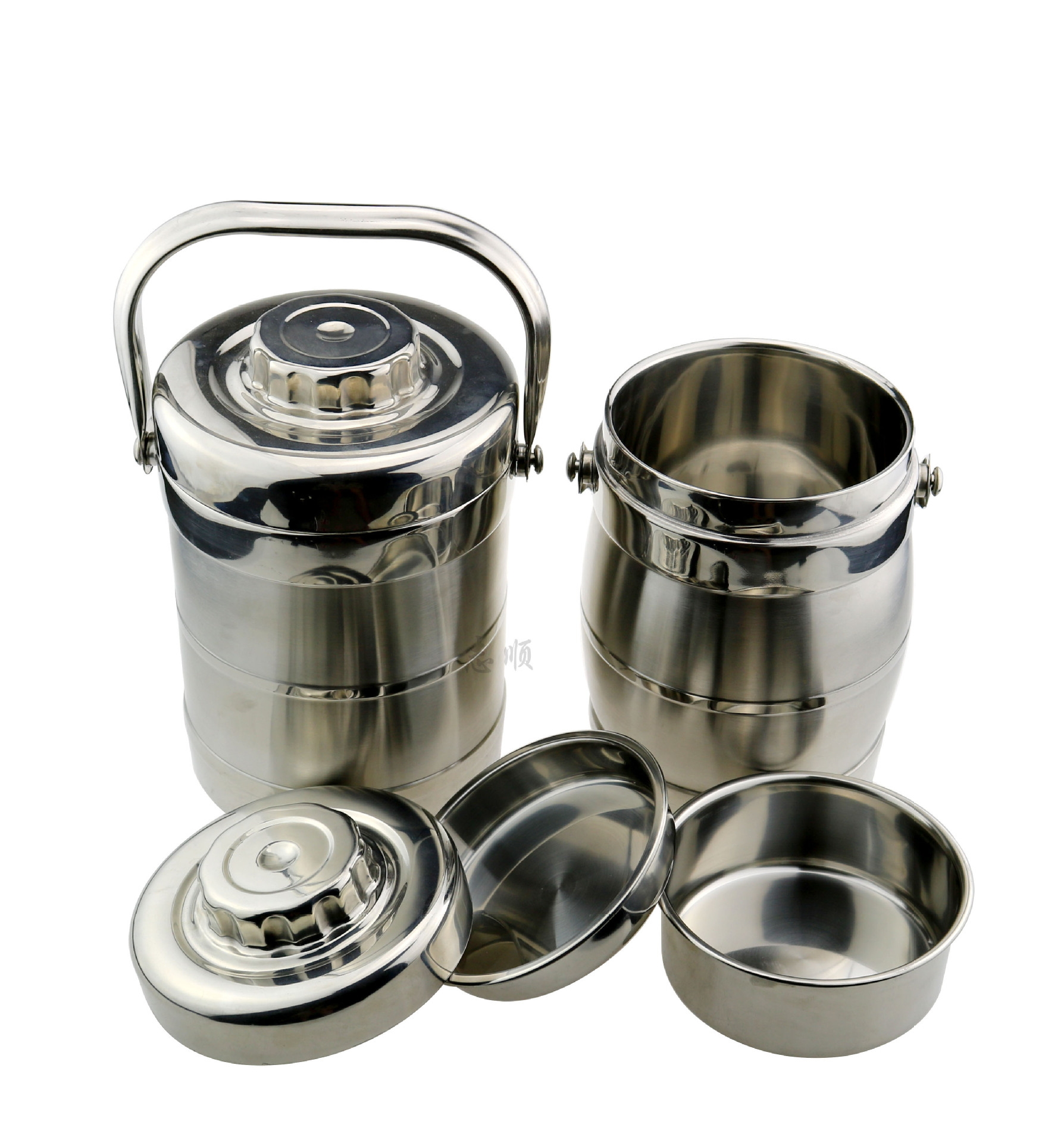 不锈钢无磁双层保温真空提锅 鼓型直型保温桶 学生提篮饭盒