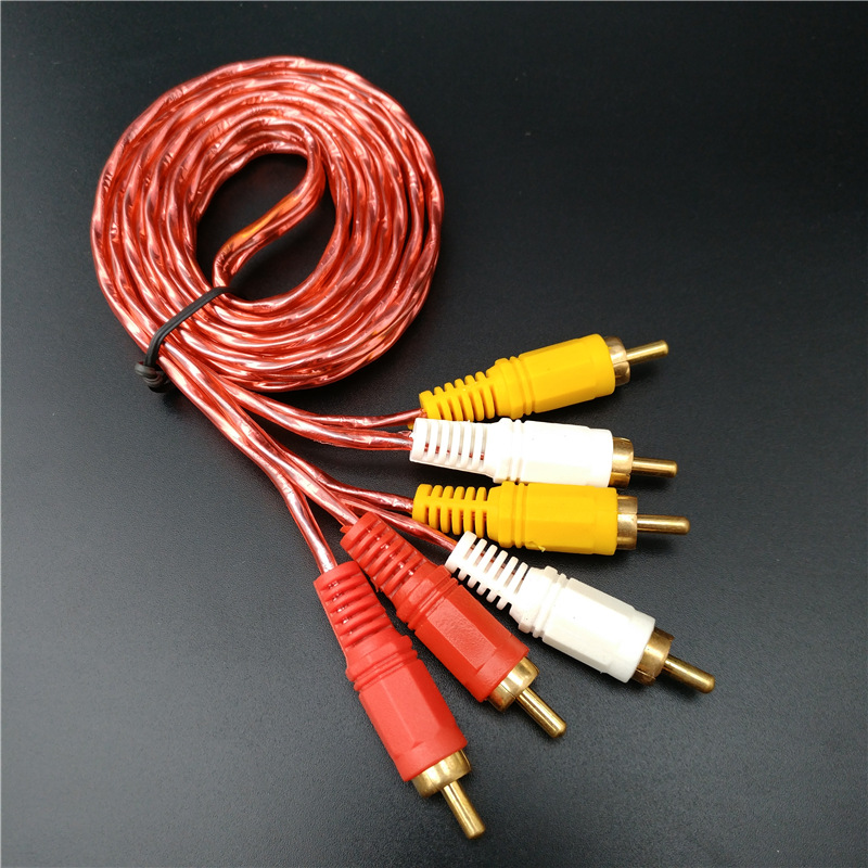 三对三音频线dvd莲花线av视频线3rca对3rca音视频线 六头透明av线