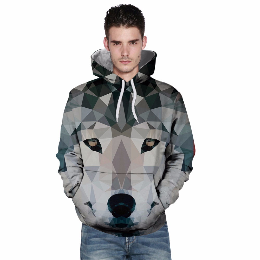 潮流创意 狼热转印印花系列男套头衫连帽卫衣厂价批发