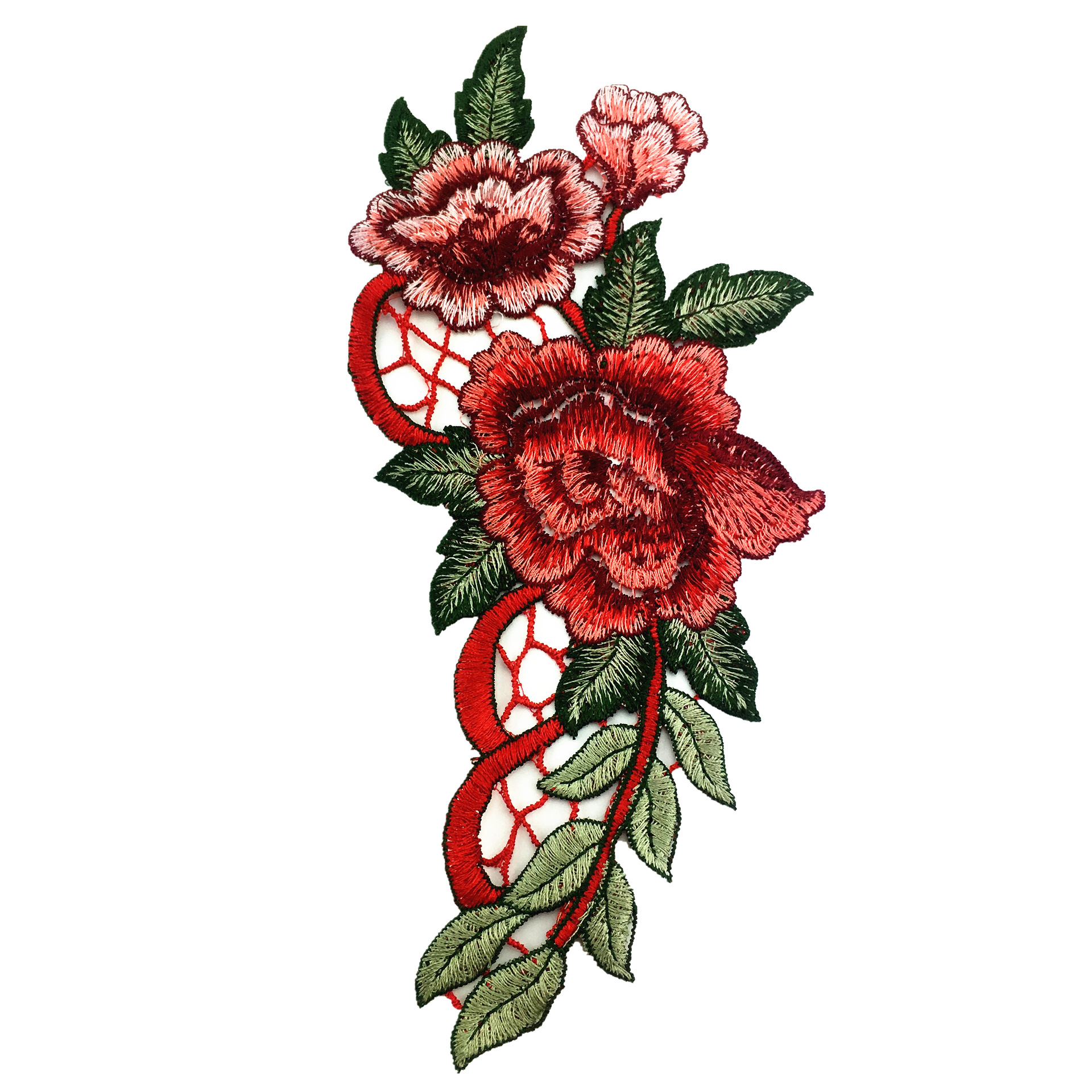 新款领花绣花 高质量花边水溶刺绣红色对花 diy外单衣服补丁装饰