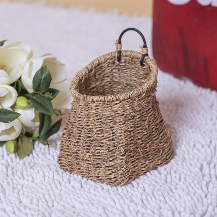 植物工艺品杂货复古麻绳编壁挂迷你小花篮家居装饰小花器壁挂壁饰