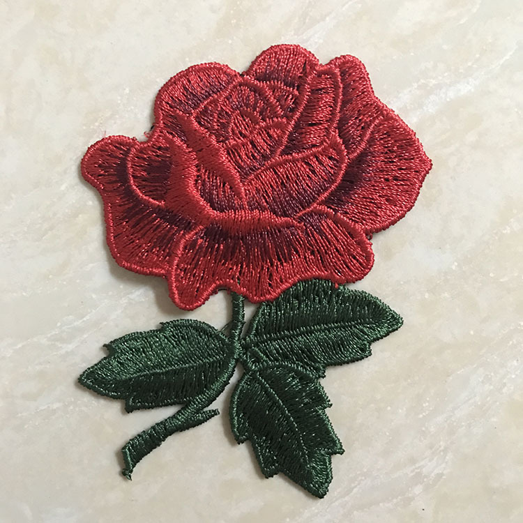批发玫瑰彩色领花边水溶刺绣电脑绣花图案补丁布贴diy服装辅料