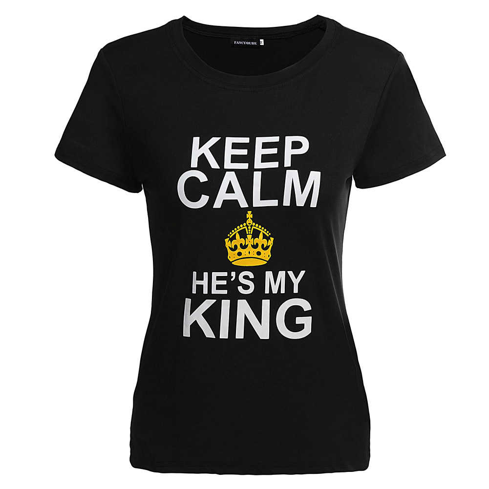 2017新款king queen字母印花t恤 速卖通爆款情侣款短袖t恤