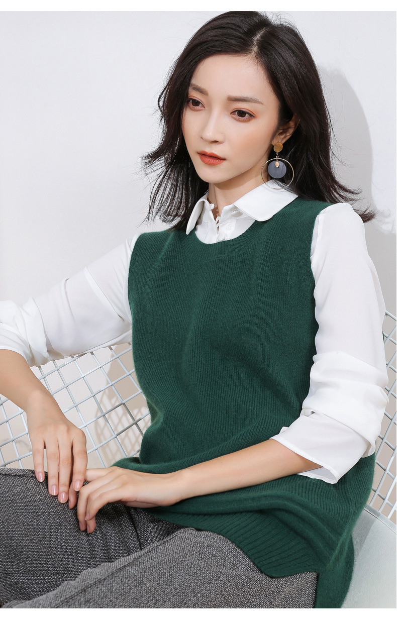 2017秋冬新款羊绒衫无袖圆领羊绒背心女保暖厚款针织百搭马甲