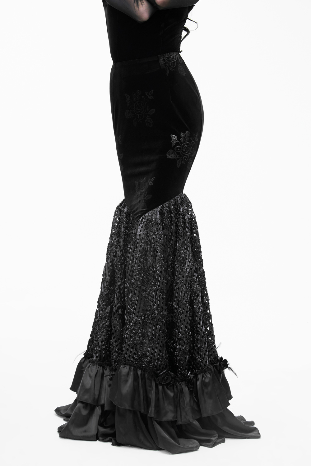 预售欧美哥特女装露落地礼服演出服刺绣鱼尾半身裙一件代发