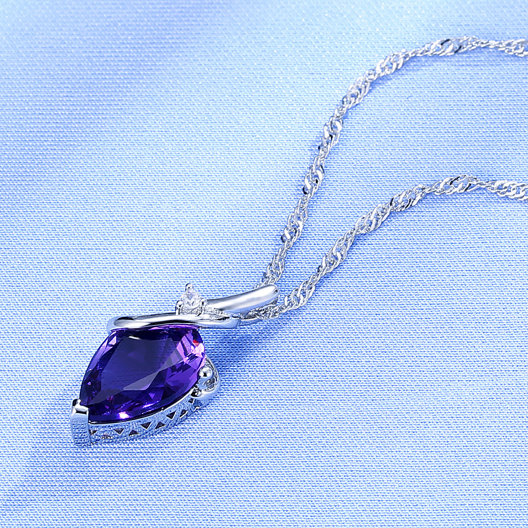 韩国时尚紫水晶银吊坠柔美水滴形镶钻项坠淘宝热销 饰品批发代发