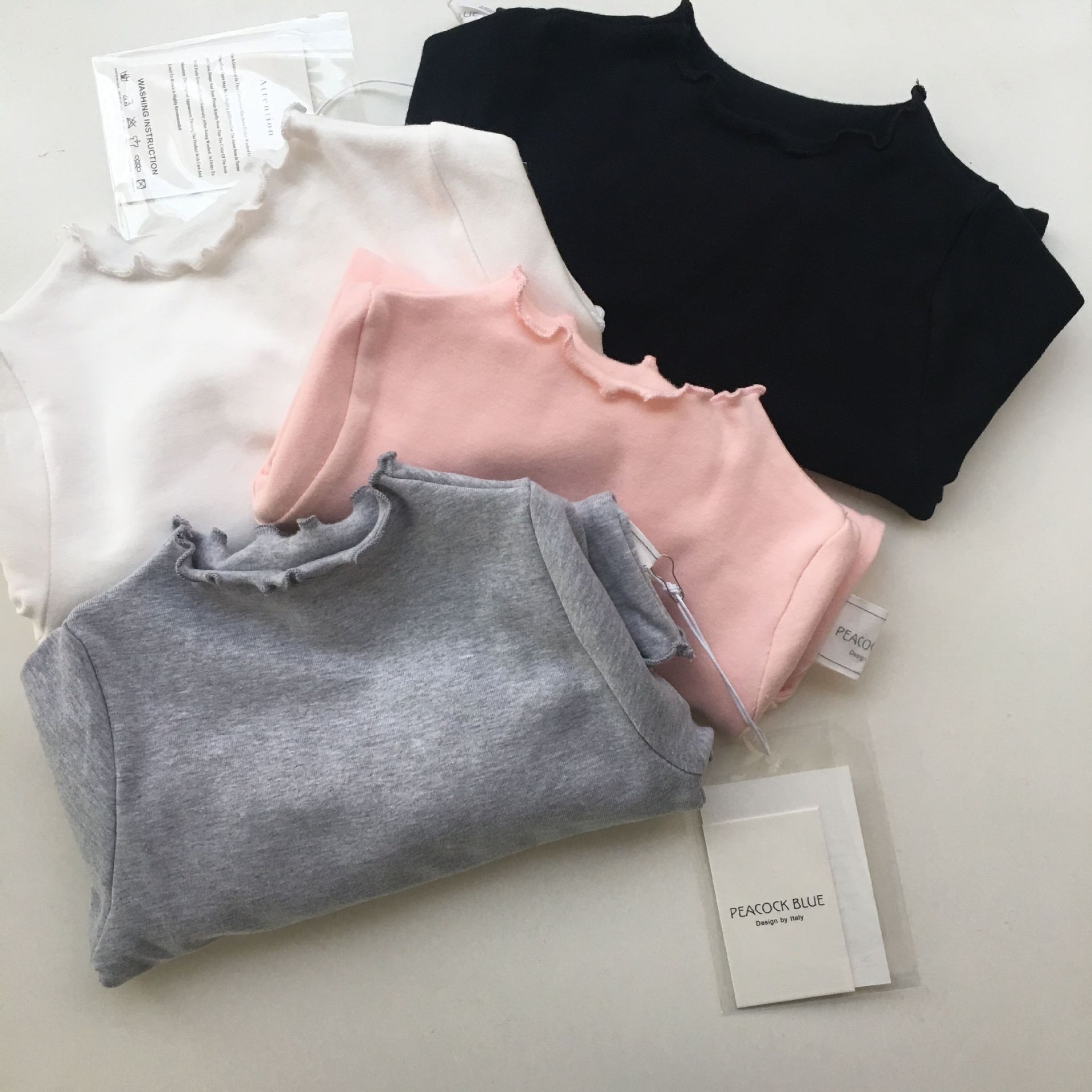 秋冬新款品牌童装女童精棉纯色打底衫百搭纯色密边儿童打底衫现货