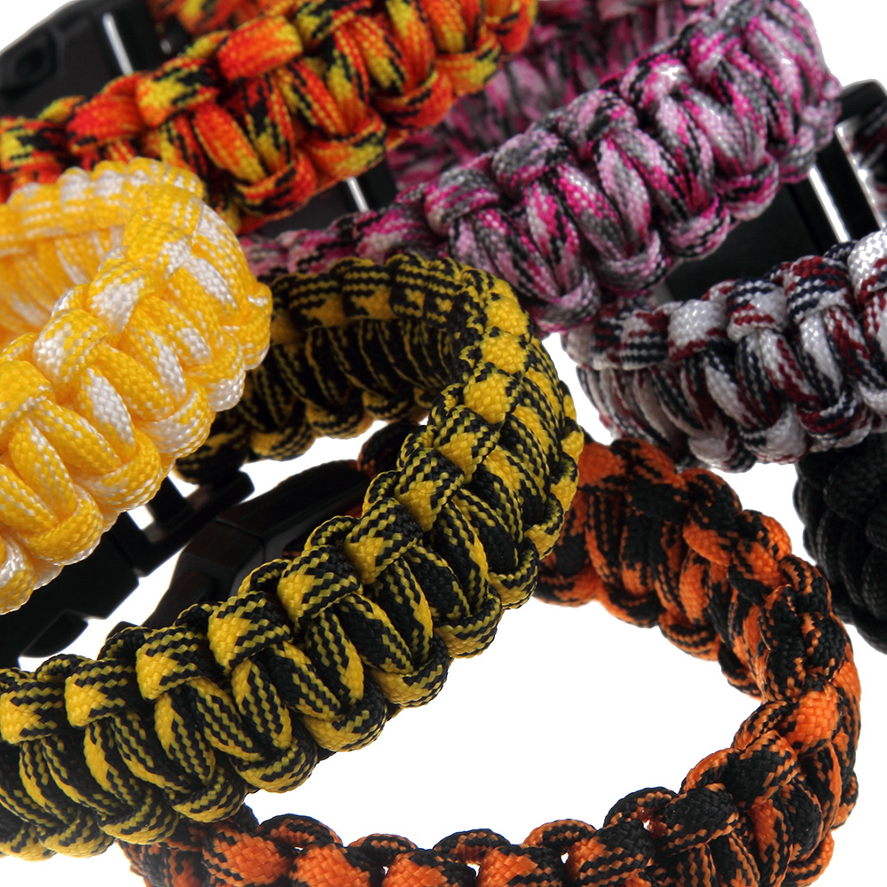 速卖通热销户外运动饰品 个性彩色绳编织塑料扣手链 救生伞绳首饰