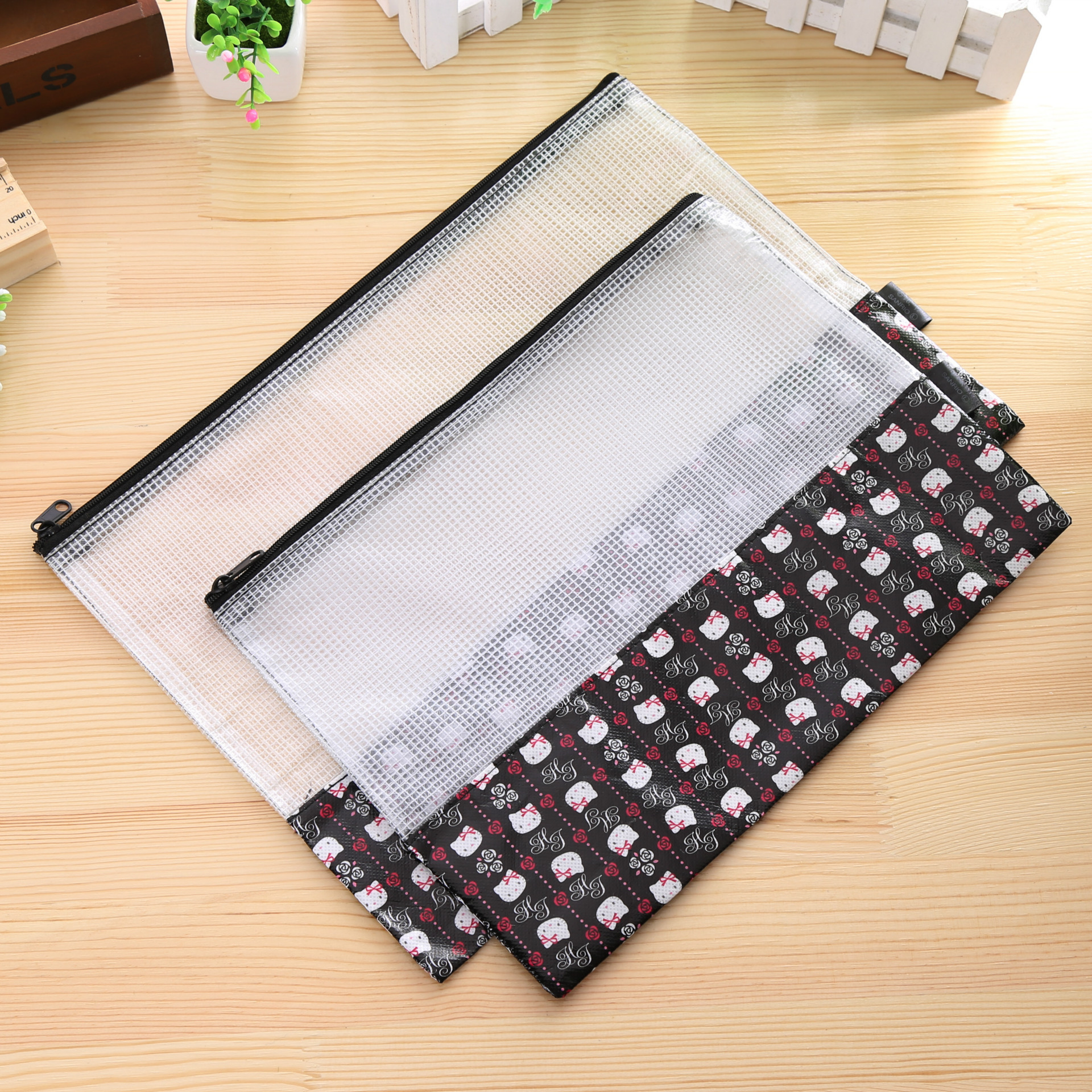韩国拉链多功能a4文件袋 大号b5透明网格塑料袋 办公学习文具