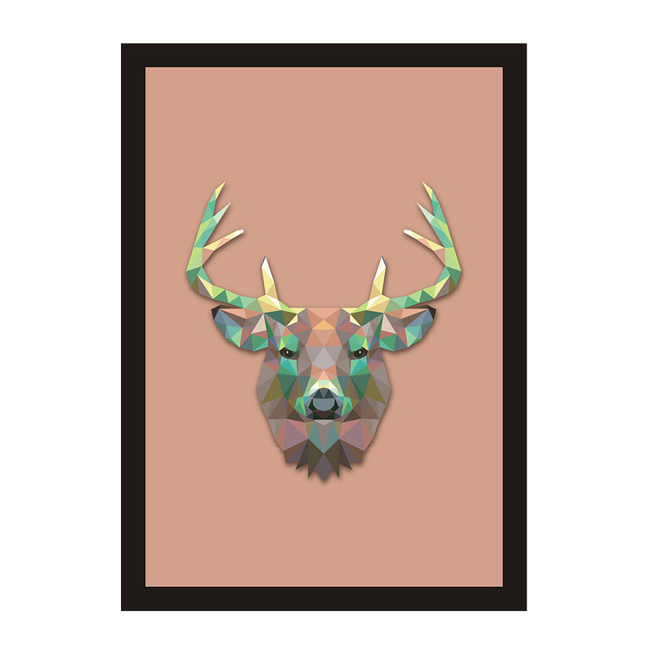 拼色几何动物鹿头装饰画儿童房幼儿园墙壁画创意家居挂画画芯定制