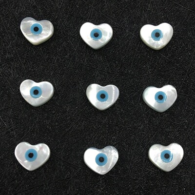 土耳其著名白碟贝散珠双面平桃心形状贝壳眼睛手链项链饰品配件