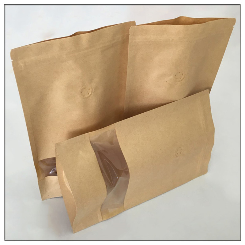 厂家直销透明开窗牛皮纸袋 自封自立拉链咖啡豆包装袋含气阀现货