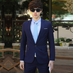 夏季西服套装男士韩版修身小西装商务职业正装新郎结婚礼服