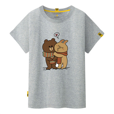 2019夏装新款上衣情侣恋爱短袖t恤女纯棉韩版印花卡通布朗熊短t