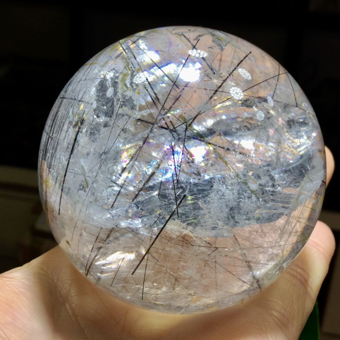 东海水晶 天然黑发晶顺发晶好运球摆件