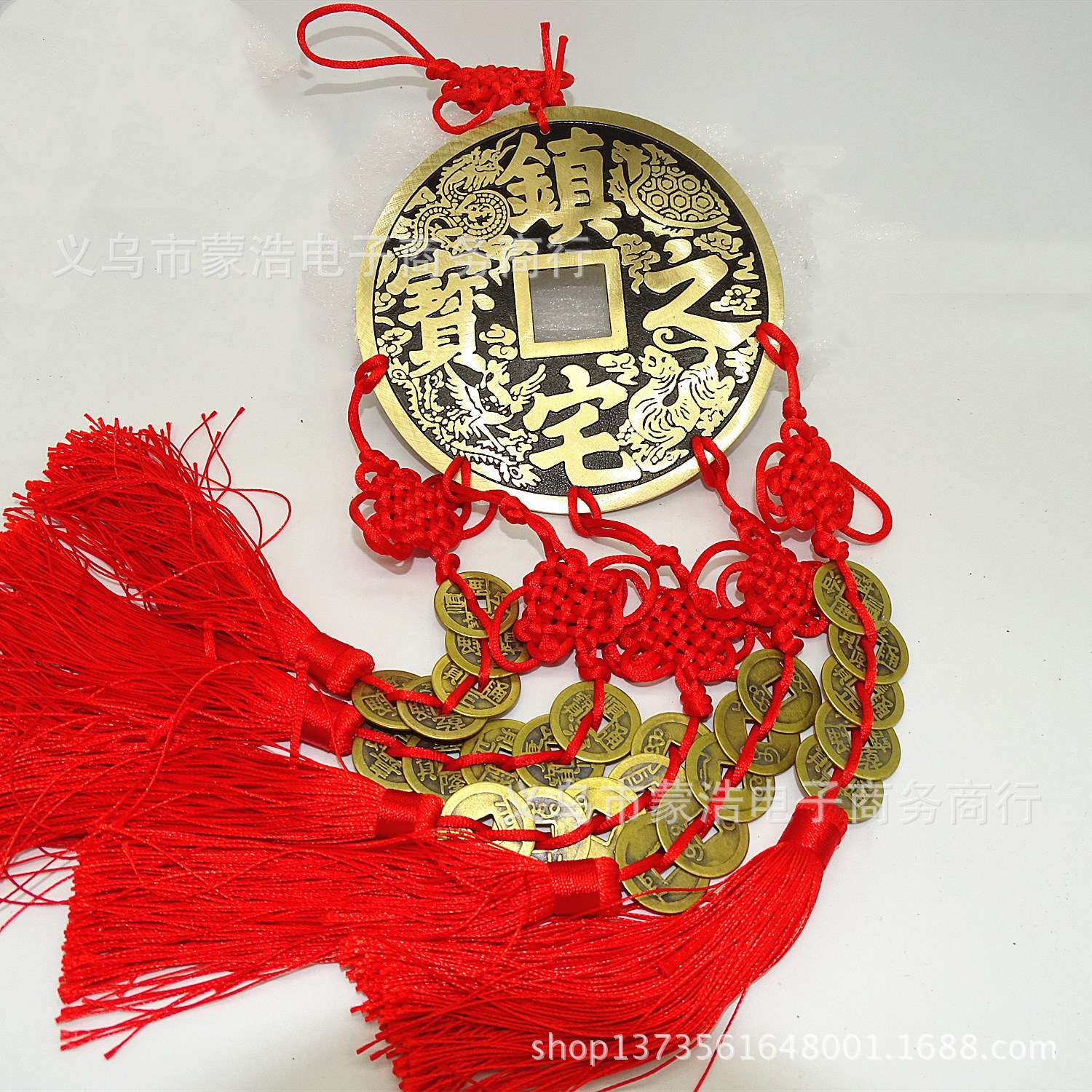 新款招财进宝摆件 纯铜镇宅之宝中国结五帝钱风水挂件