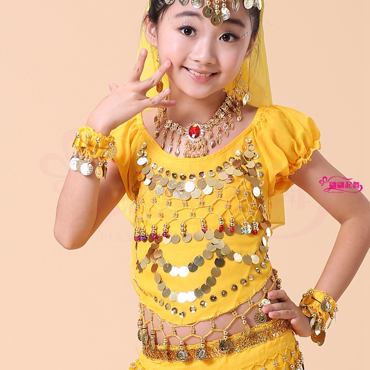 新款儿童肚皮舞服装 少儿印度舞蹈表演出服小孩辣椒肚兜短袖上衣