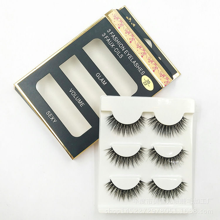 3d-22 Three Pairs of Thick Slim Model False Eyelashes 3D Simulation Handmade Eyelash Wholesale