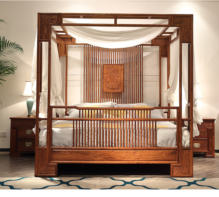 新定制红木刺猬紫檀 仿苏梨荣麟京瓷家具 花梨木新中式架子床卧房