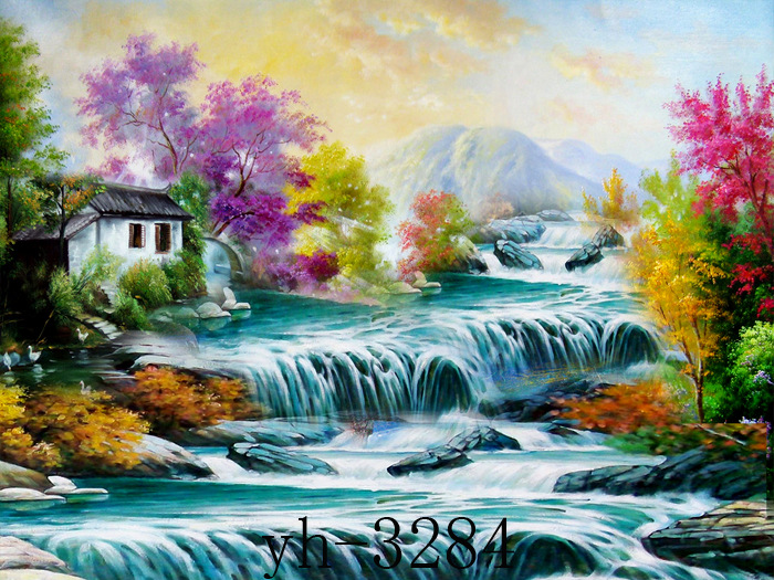 室内y主播山水画背景布 优雅直播间背景墙手机3d中国风主播背景布