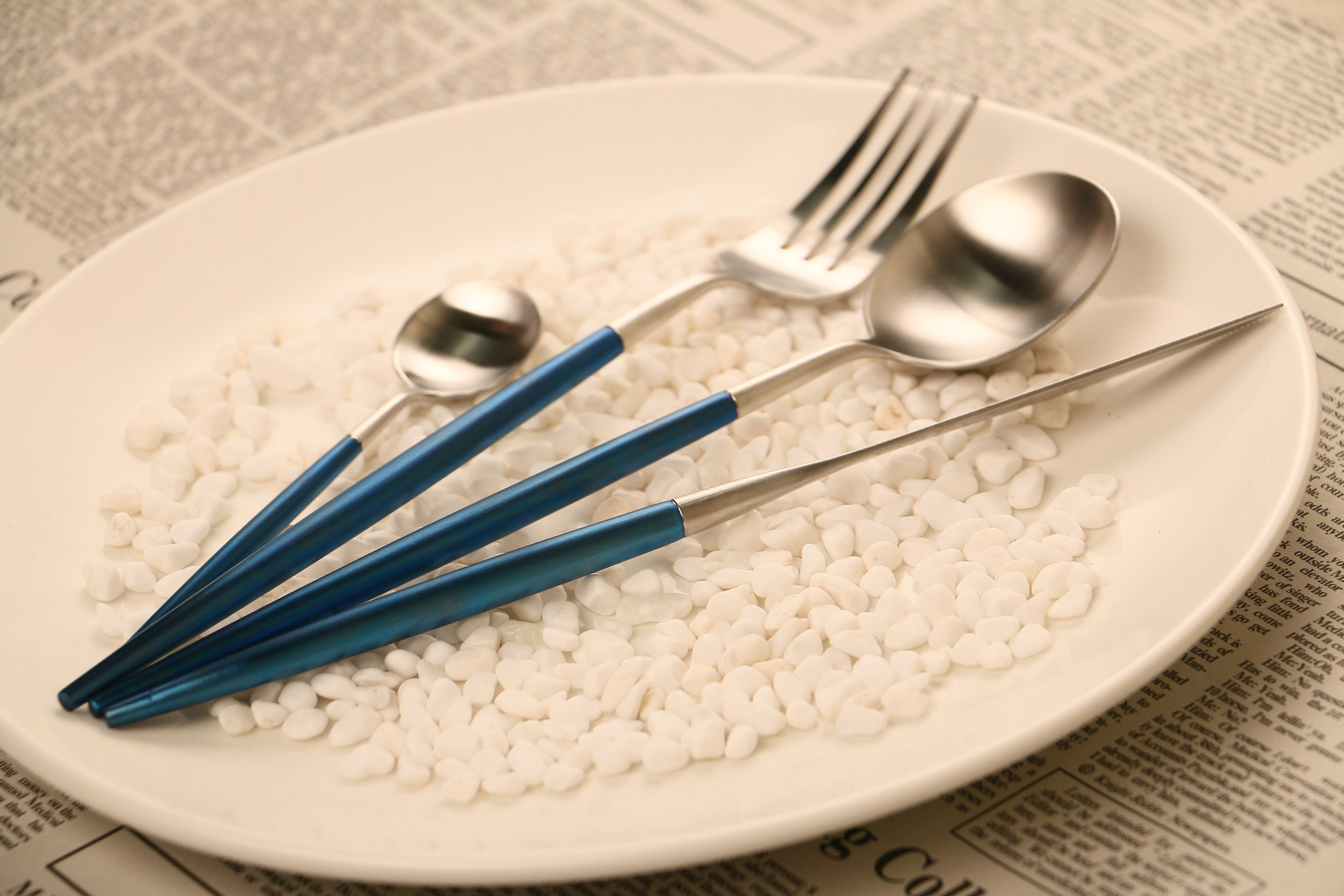 葡萄牙刀叉 安妮蓝金刀叉勺 304不锈钢餐具电镀 礼品餐具订制