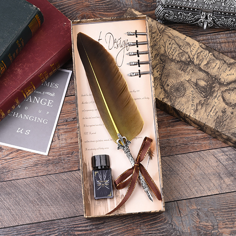 欧式复古羽毛笔 蘸水钢笔头套装 友情生日情人送礼蘸水羽毛笔批发