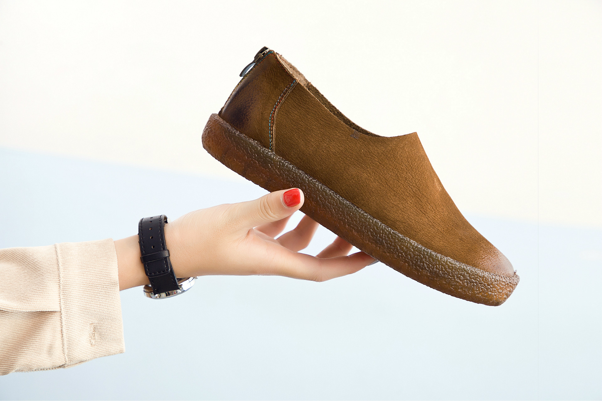 【秋季新款】休闲单鞋真皮圆头松糕厚底女鞋复古森女软皮软底女鞋