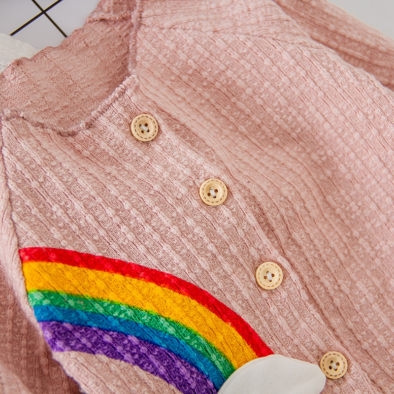 芭娜娜家韩版童装春季上新婴幼童纯色开衫女童印花彩虹外套