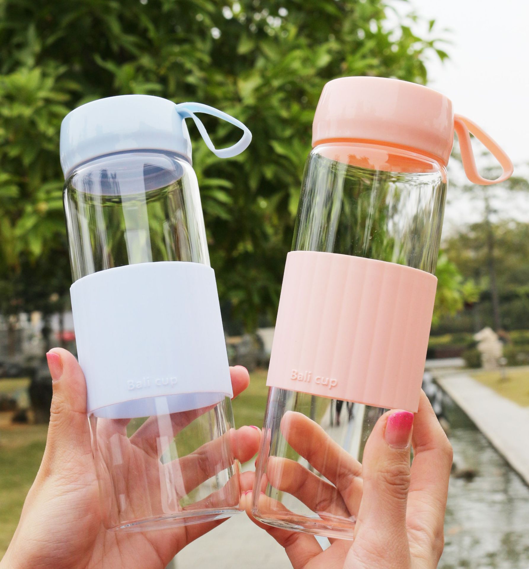 简约小清新大号巴里高鹏硅玻璃套杯女创意旅行提手杯学生便携水杯