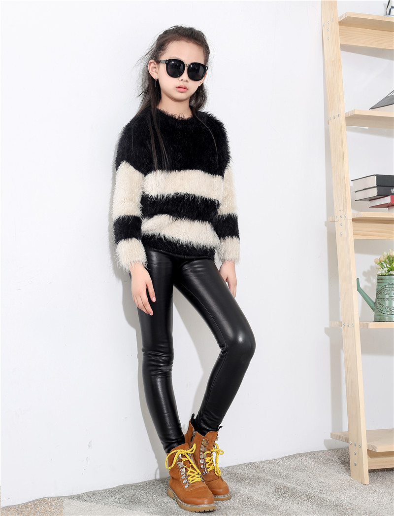 女童皮裤2018新款韩版童装加绒加厚pu皮裤女童打底裤童裤一件代发