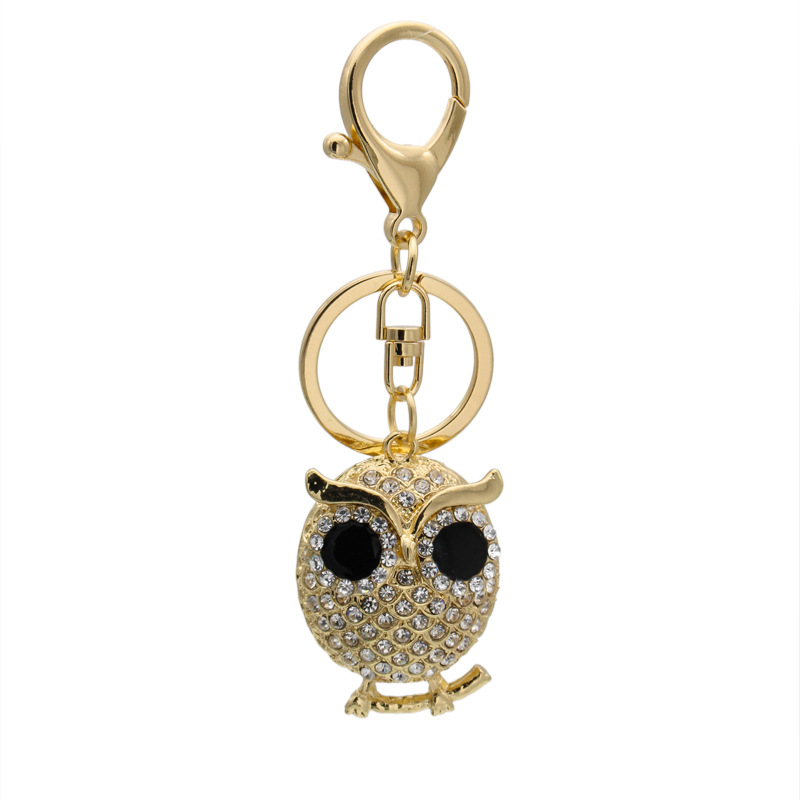 Creative Personality Metal Bags Ornaments Cute Rhinestone Owl Keychain Taobao Gifts Can Be Customized