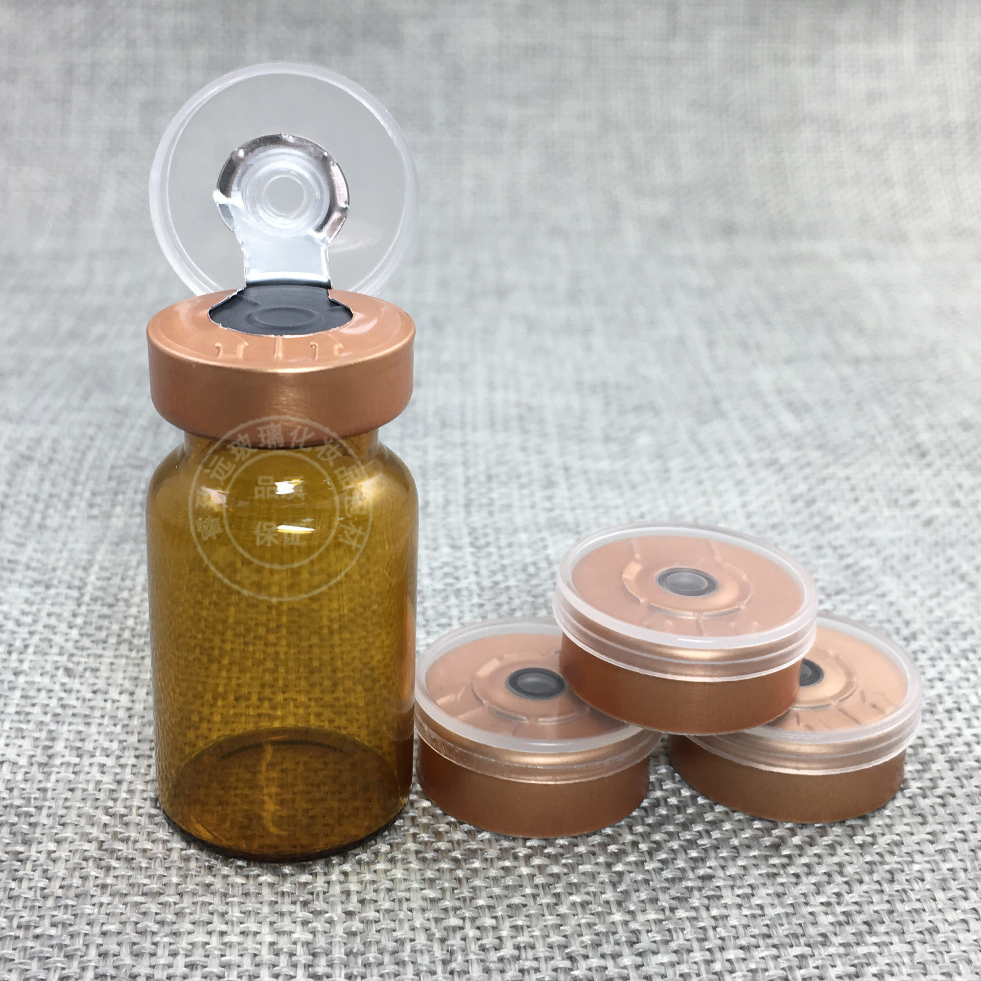 现货供应20mm大红色西林瓶铝塑组合盖,大红定位磨砂盖一次性盖