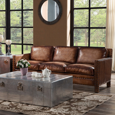 欧式真皮沙发组合头层牛皮复古手擦高档客厅沙发大小户型别墅家具