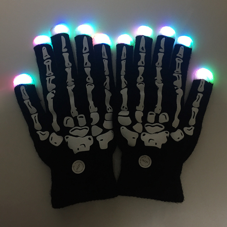 厂家供应 潮流街舞手套圣诞骷髅发光手套 幽灵夜光手套 可定制