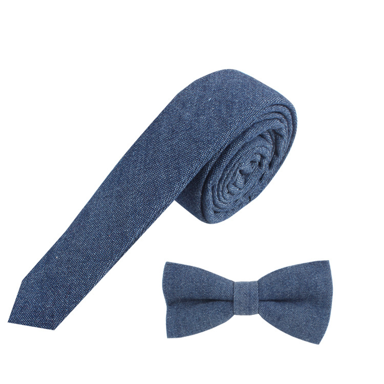 窄版休闲牛仔面料领带男女韩版4cm牛仔棉领带 厂家定制