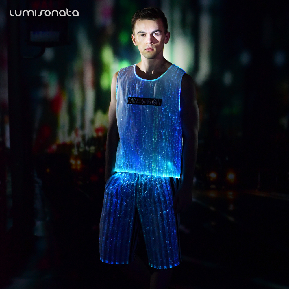厂家直供发光t恤夜光t恤发光服饰服装晚会夜场发光舞台演出衣服