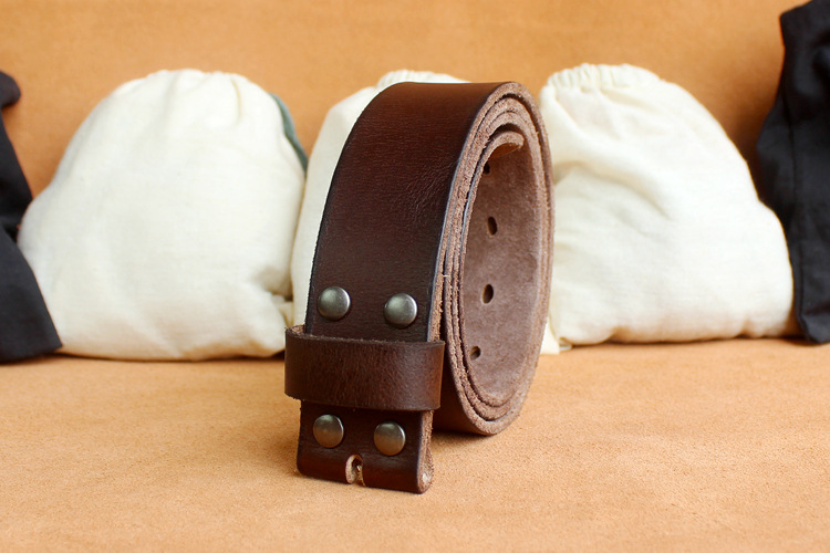 跨境专供 男士无头水洗腰带头层牛皮带身38mm手工皮具植鞣革带条