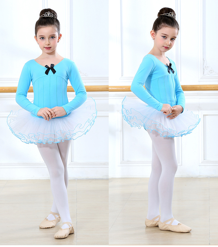 包邮儿童舞蹈服装女芭蕾舞裙子蓬蓬纱裙练功服长袖表演服一件代发