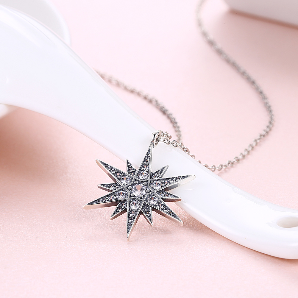 莱卡尼跨境淘宝欧美六芒星吊坠镶钻项链速卖通爆款s925纯银项链女