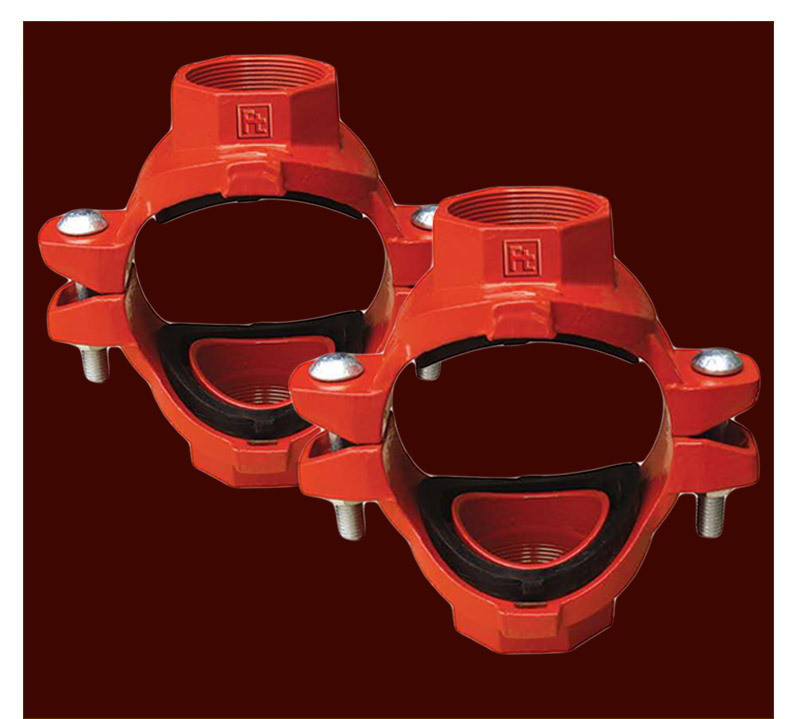 厂家批发消防专用沟槽式管接头 丝接机械四通 3c认证国际卡箍管件