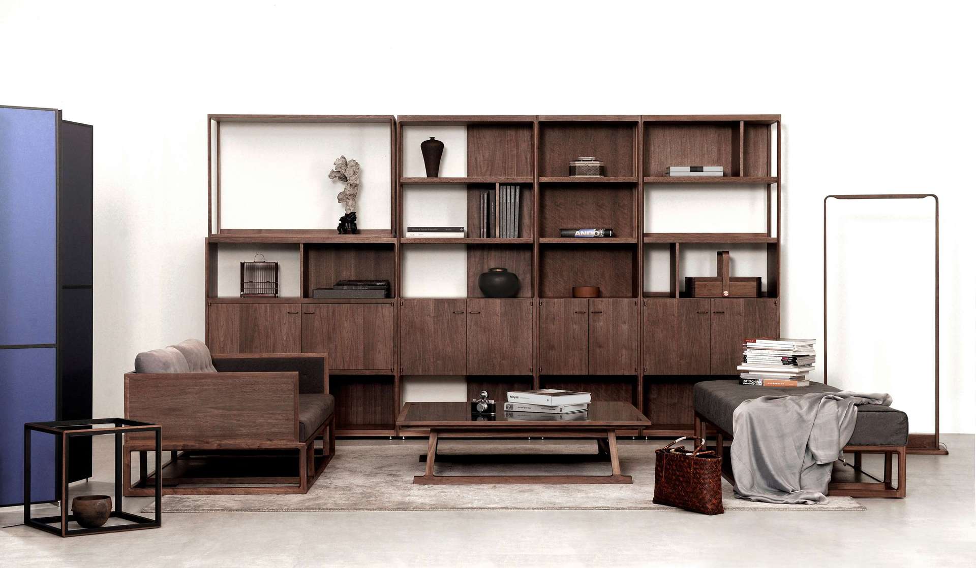 实木新中式胡桃木组合书架书柜现代简约禅意仿古置物架装饰柜架