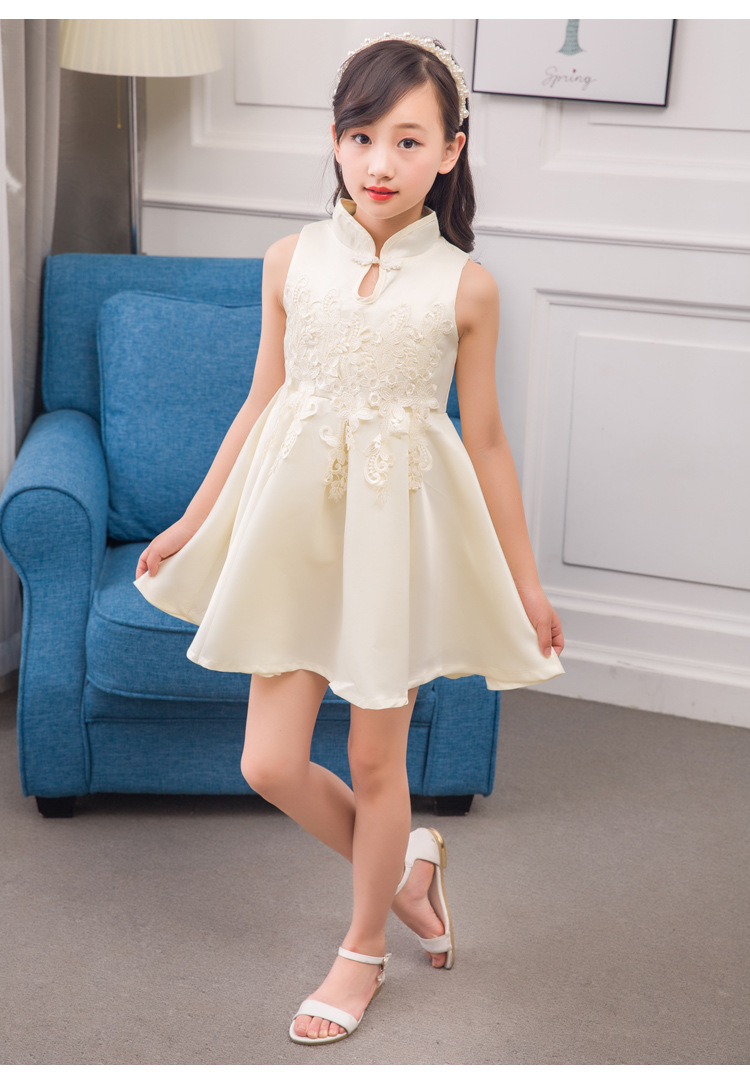女童连衣裙无袖旗袍裙童装夏季儿童背心裙公主裙小女孩裙子表演服
